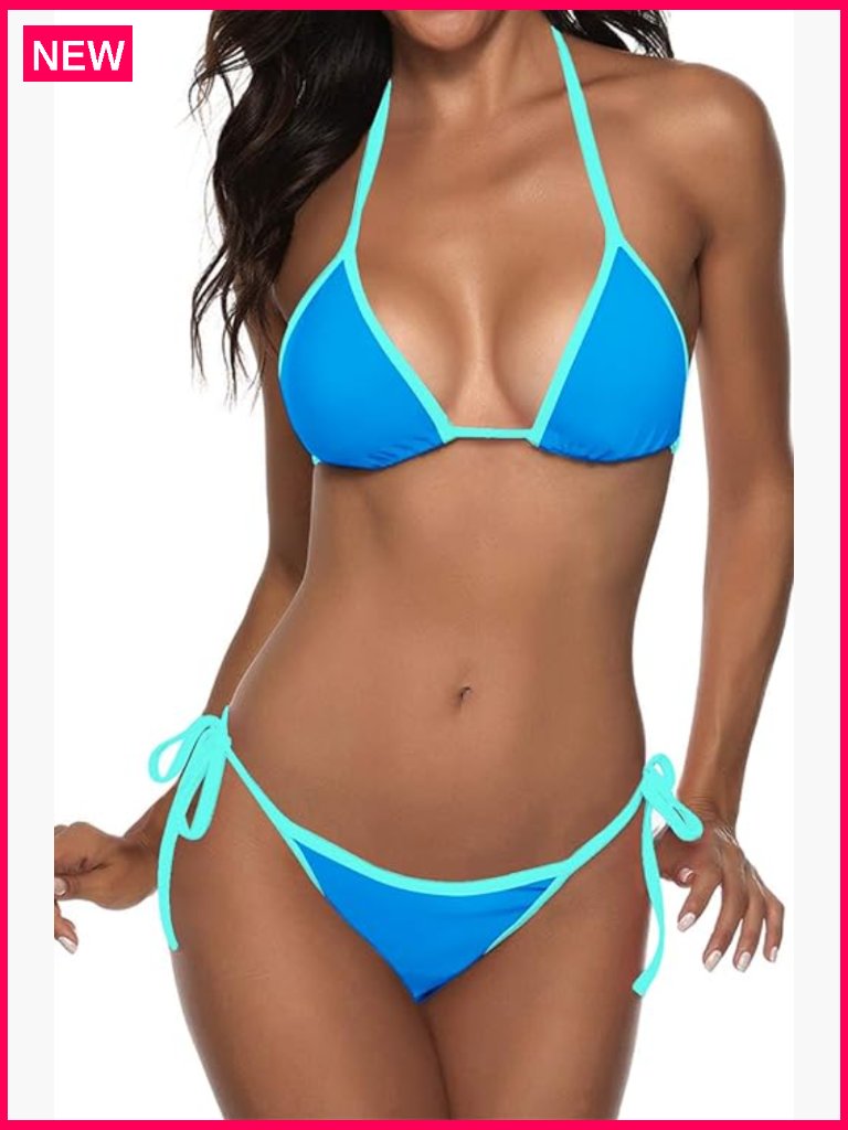 Halter String Triangle Bikini Set Two Piece Swimwear Color Block Brazilian Cut